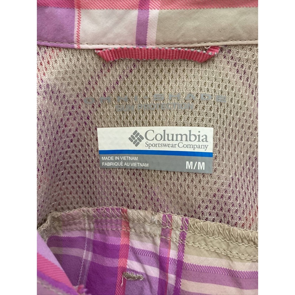 Women's Pink Plaid Columbia Button Up Shirt Size Medium - Picture 3 of 4